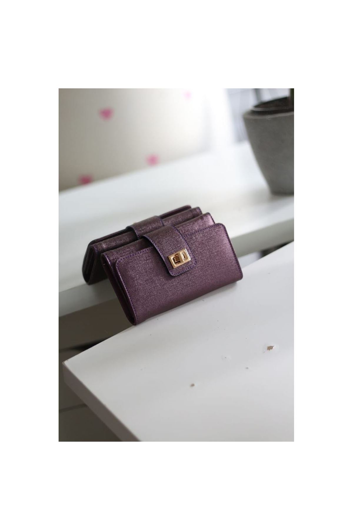 Kadın Mor Gold Aksesuar Detaylı Cüzdan