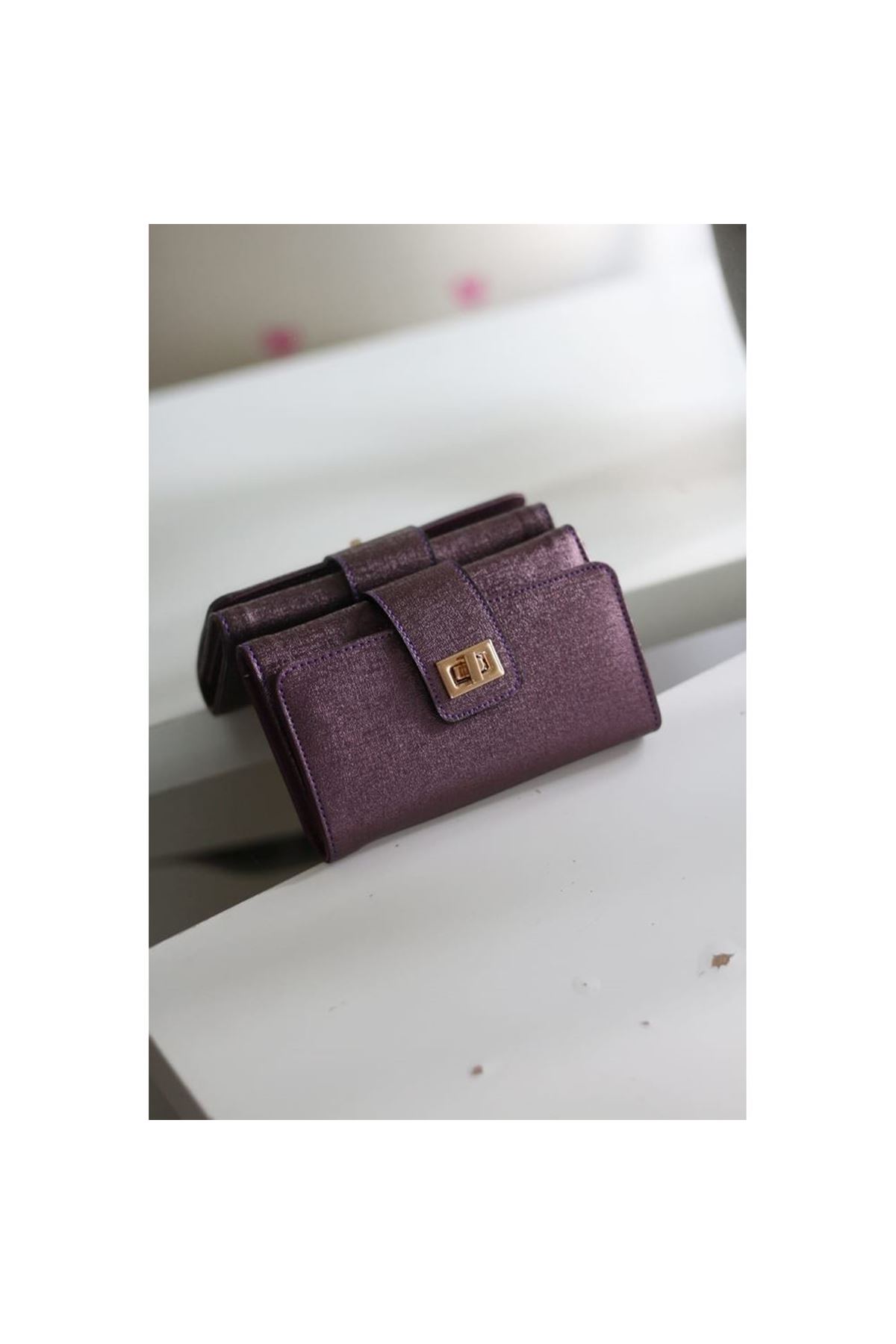 Kadın Mor Gold Aksesuar Detaylı Cüzdan