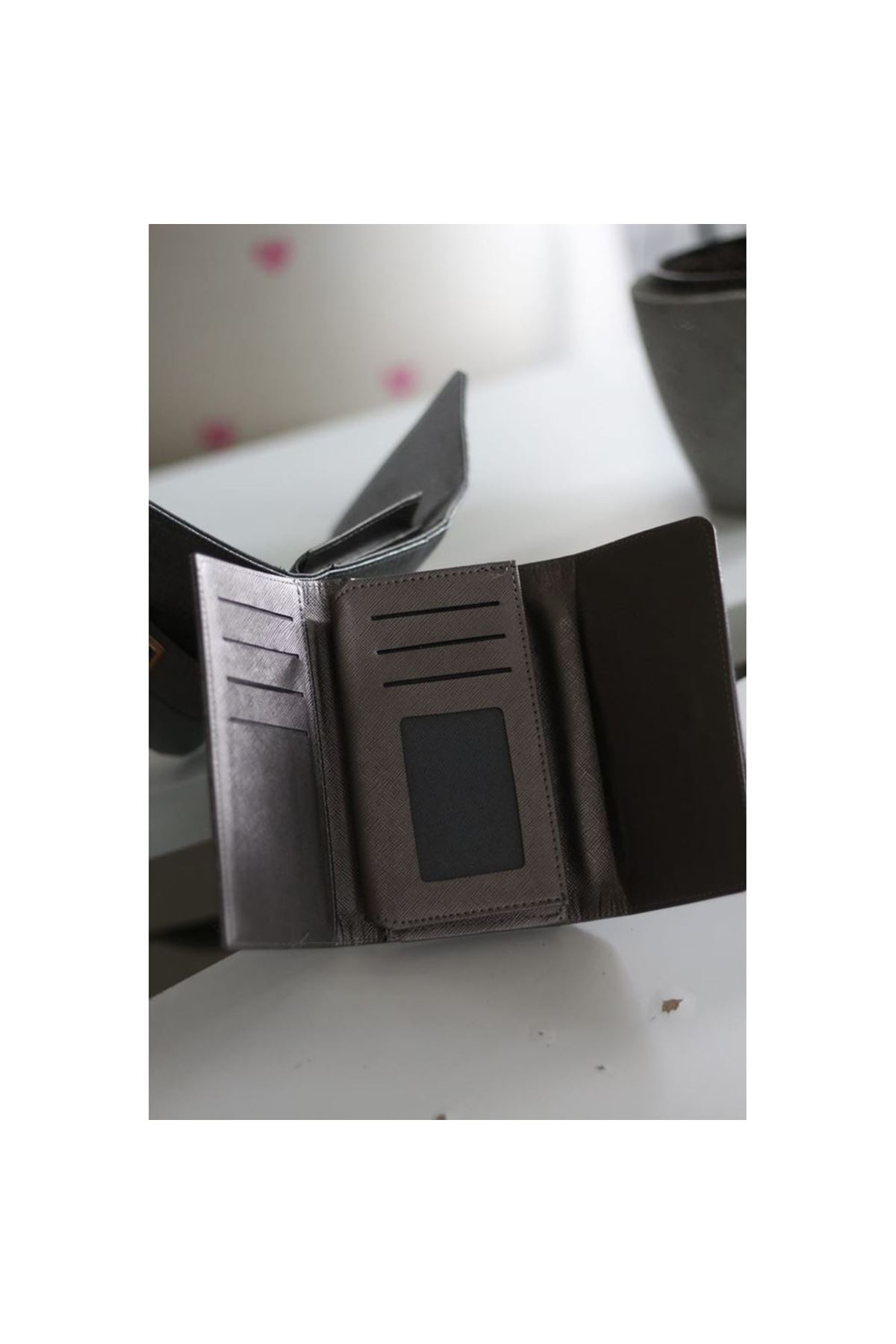 Kadın Gri Gold Aksesuar Detaylı Cüzdan