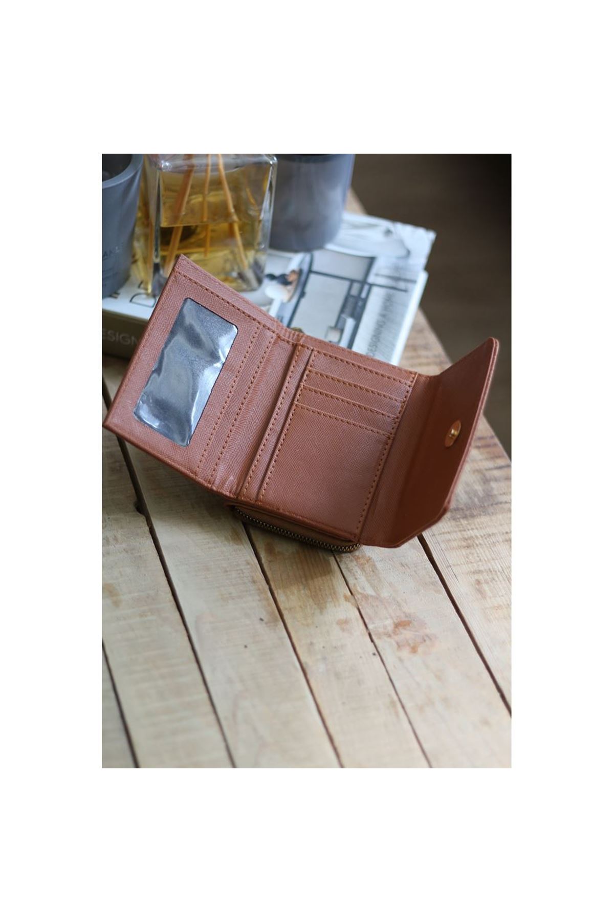 Kadın Taba Kartlık Detaylı Mini Cüzdan