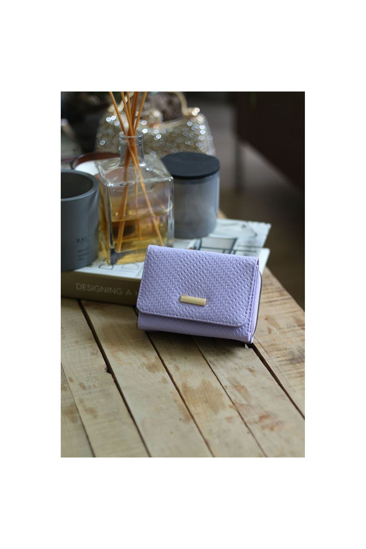 Kadın Lila Kartlık Detaylı Mini Cüzdan