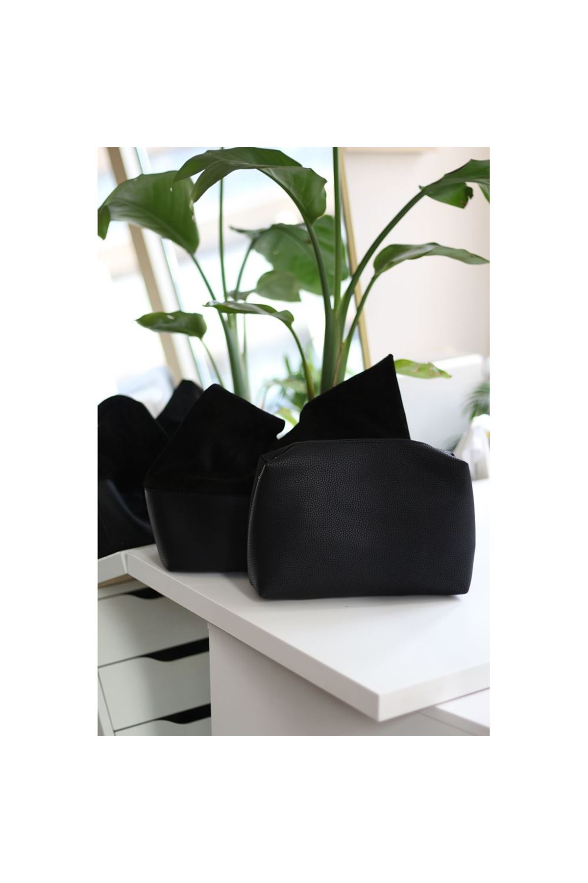 Kadın Siyah Süet Ek Portföylü Büyük Boy Omuz Çantası