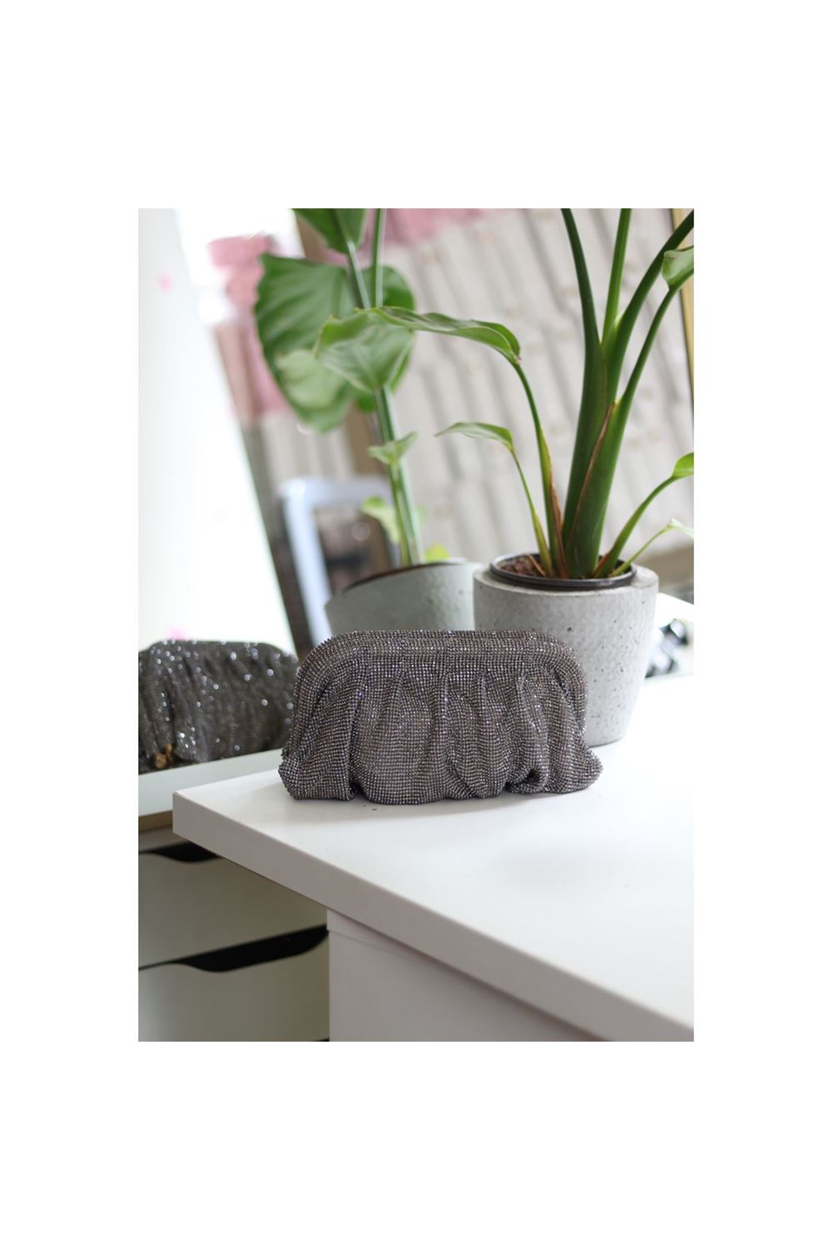 Kadın Platin Taş Dokuma Burs Detaylı Abiye Çanta