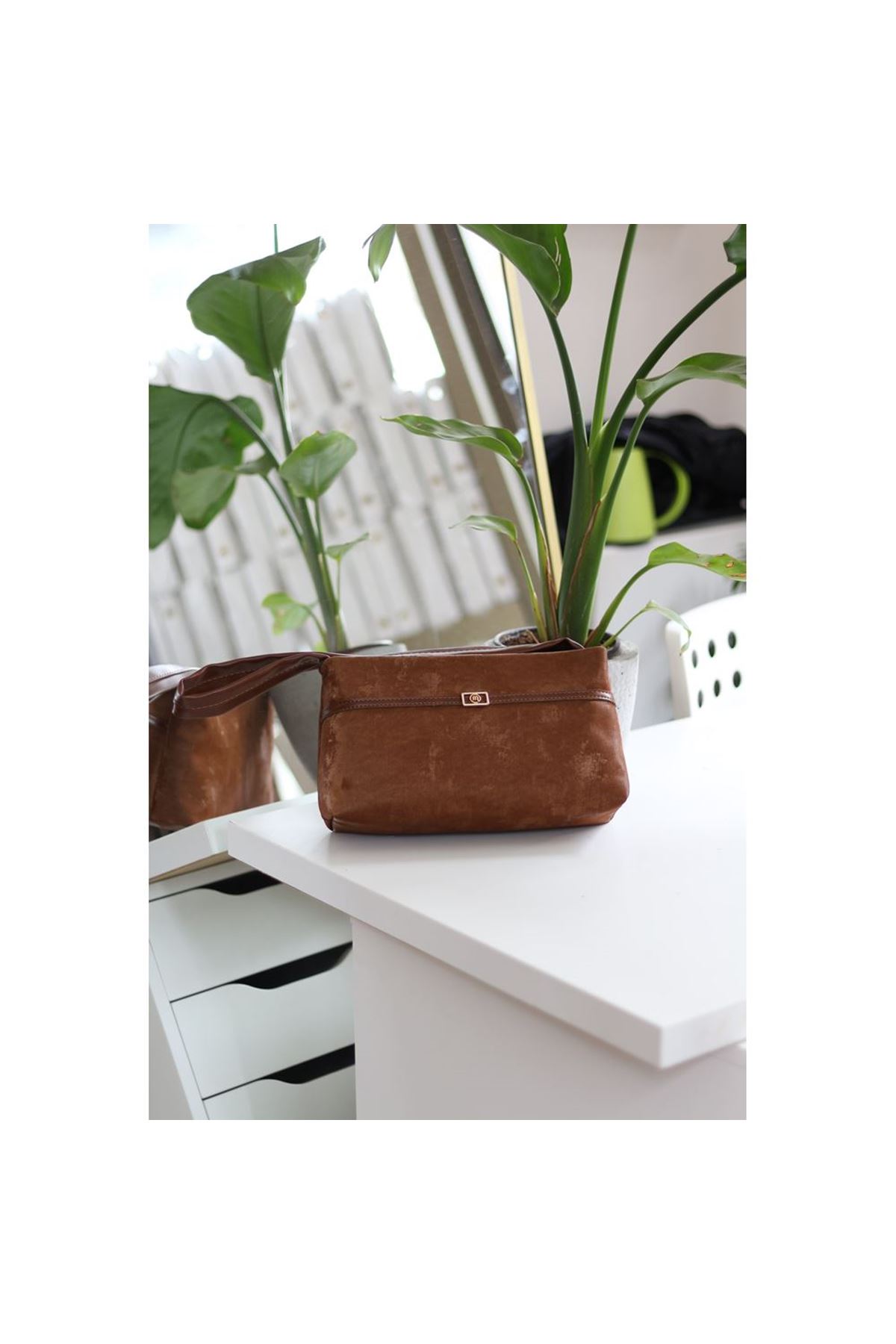 Kadın Taba Yumuşak Doku Eskitme Desenli Omuz Çantası