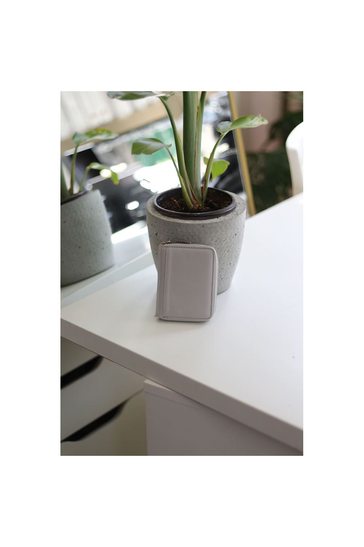 Kadın Gri Gerçek Deri Kartlık