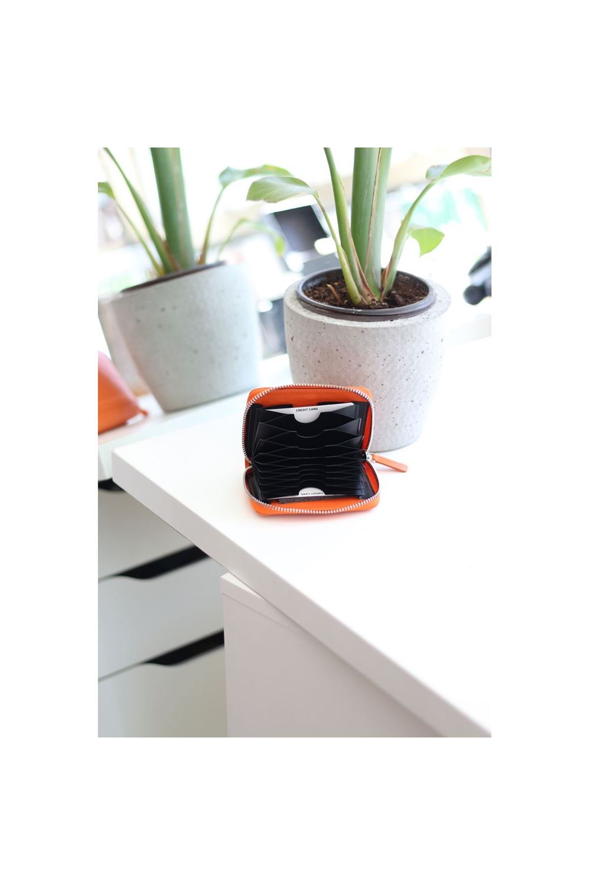 Kadın Turuncu Gerçek Deri Kartlık