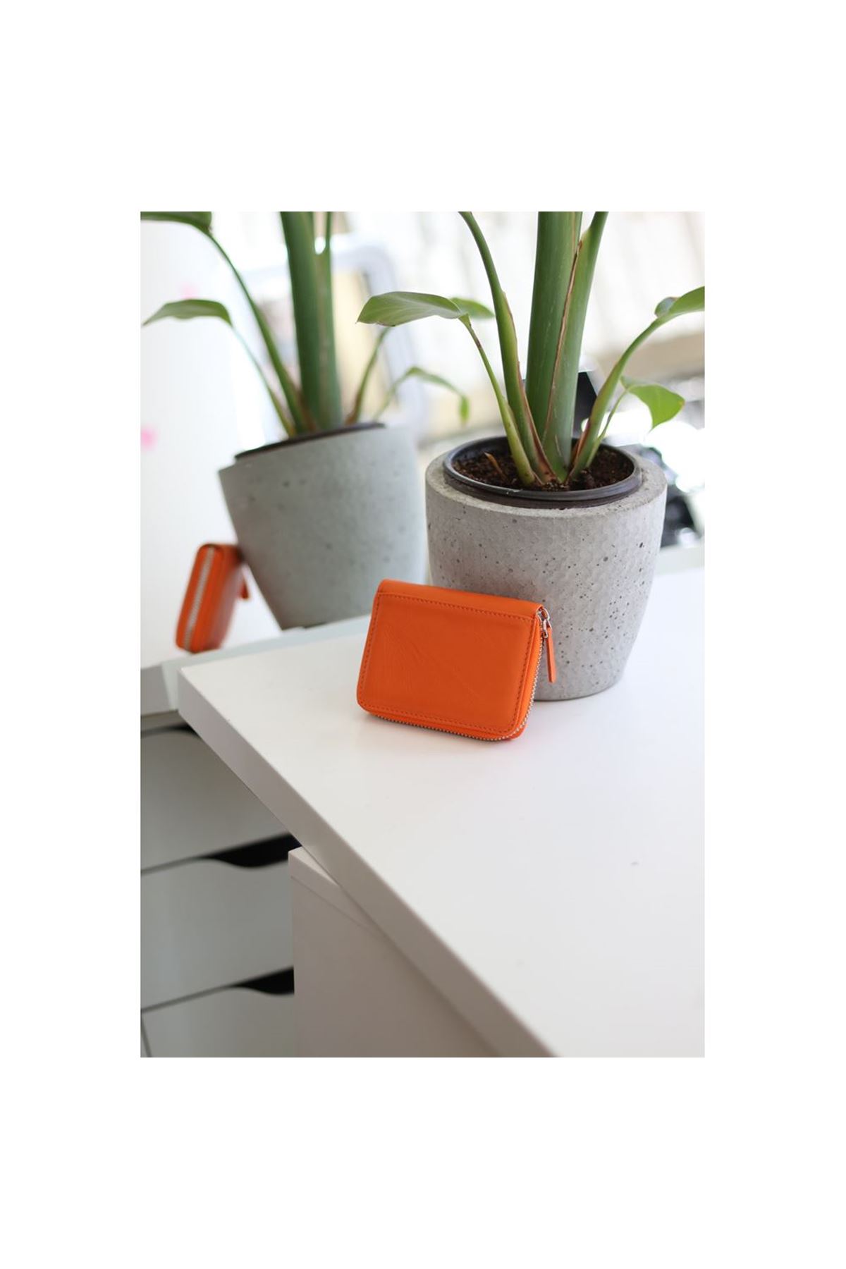 Kadın Turuncu Gerçek Deri Kartlık