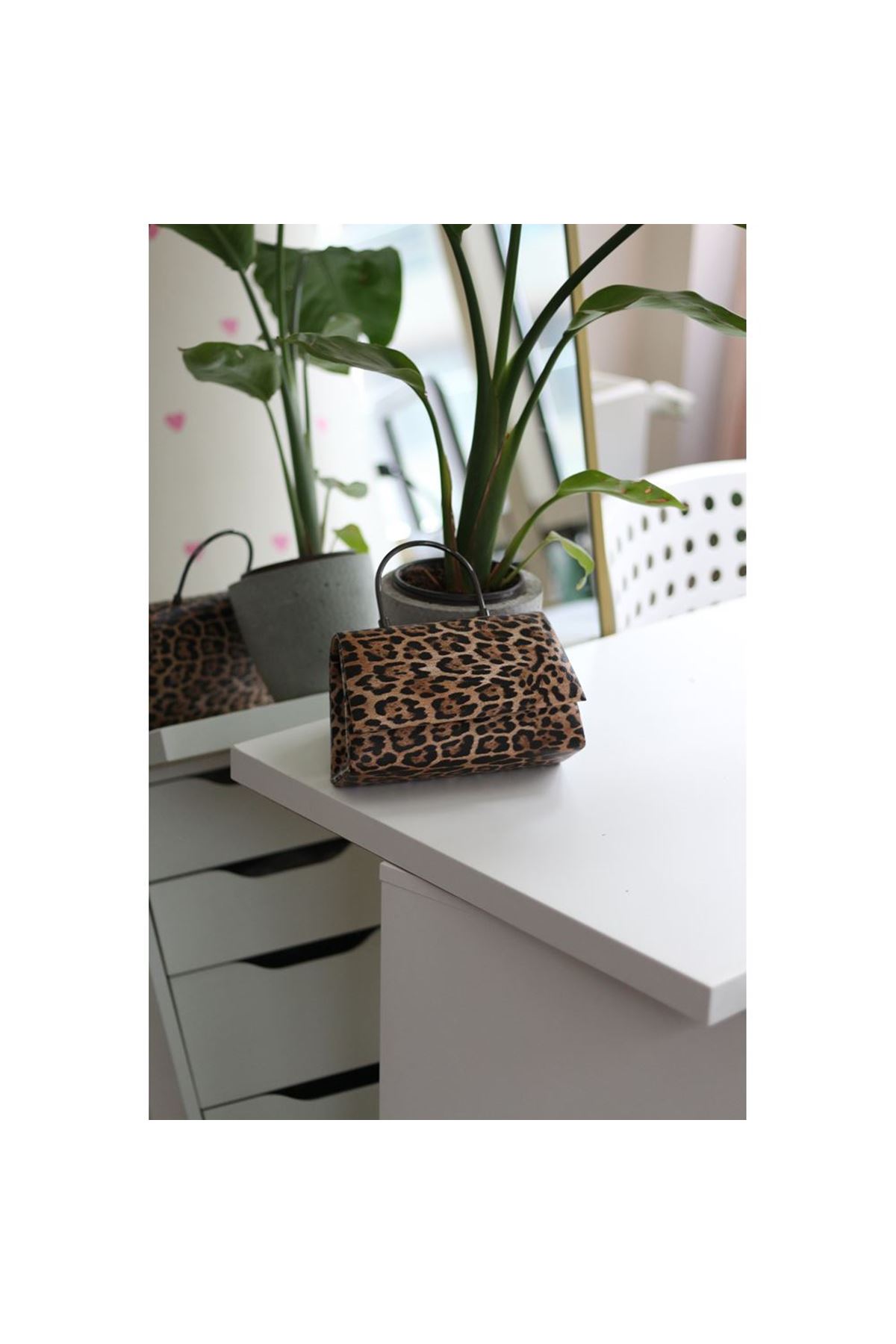 Kadın Leopar Mat Deri Metal Sap Detaylı El &amp;amp; Omuz Çantası
