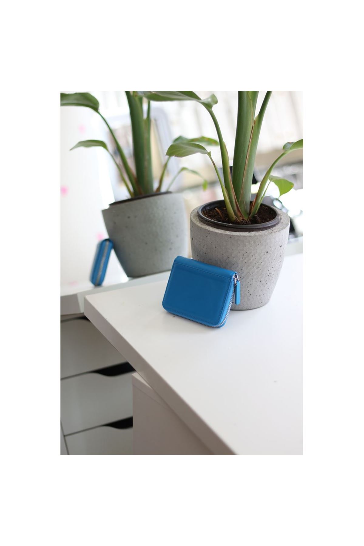 Kadın Mavi Gerçek Deri Kartlık
