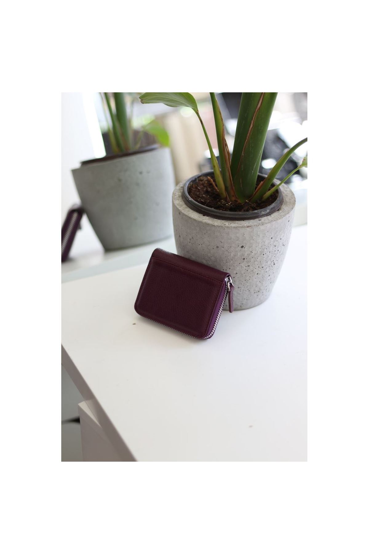 Kadın Mor Gerçek Deri Kartlık