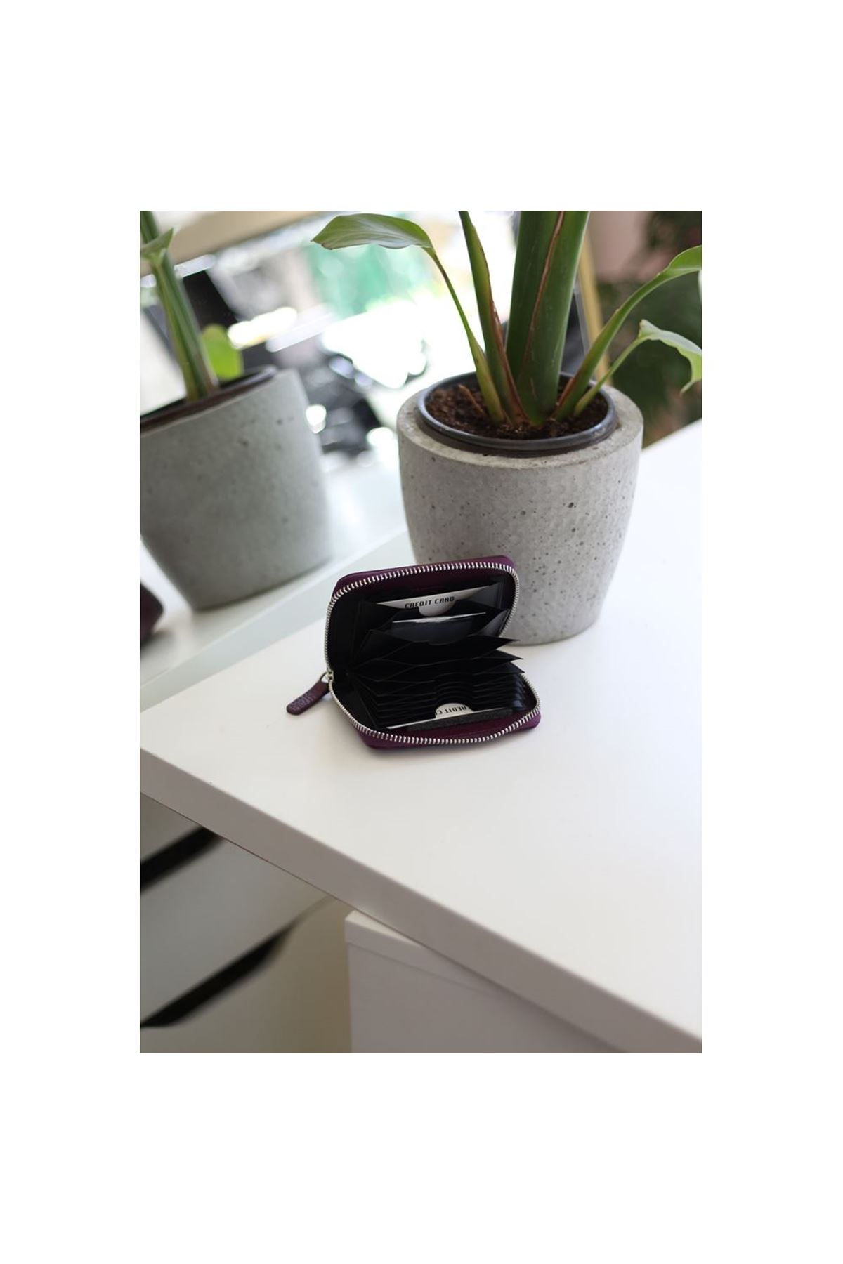 Kadın Mor Gerçek Deri Kartlık