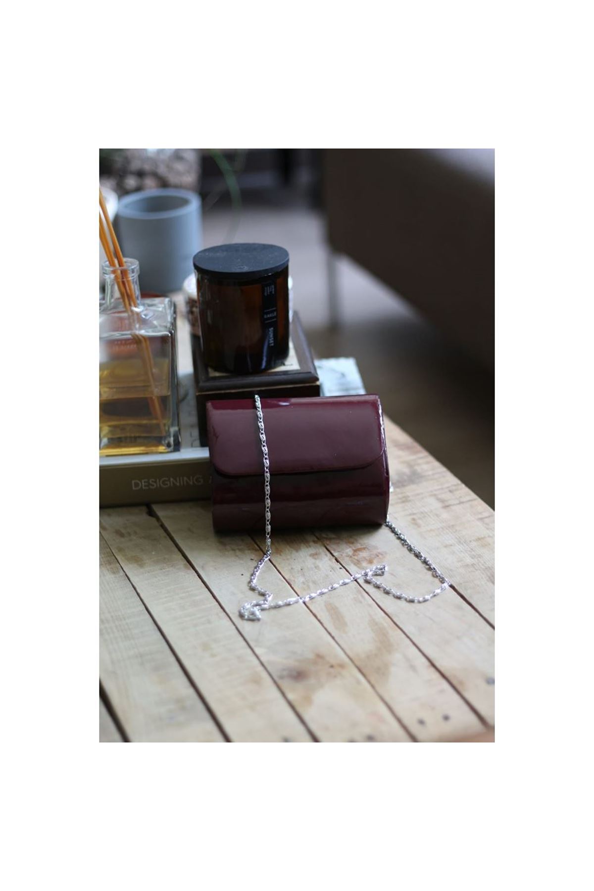 Kadın Bordo Mini Portföy Abiye Çanta