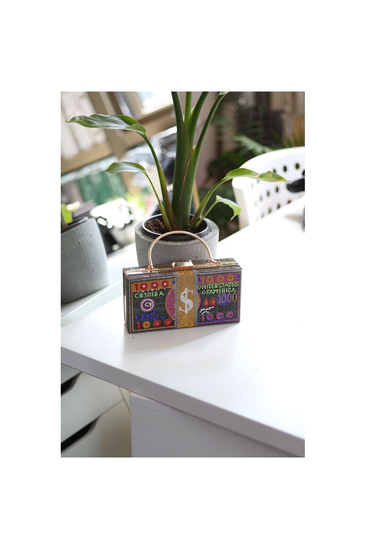 Kadın Gold Dolar Desenli Abiye Gece Çantası