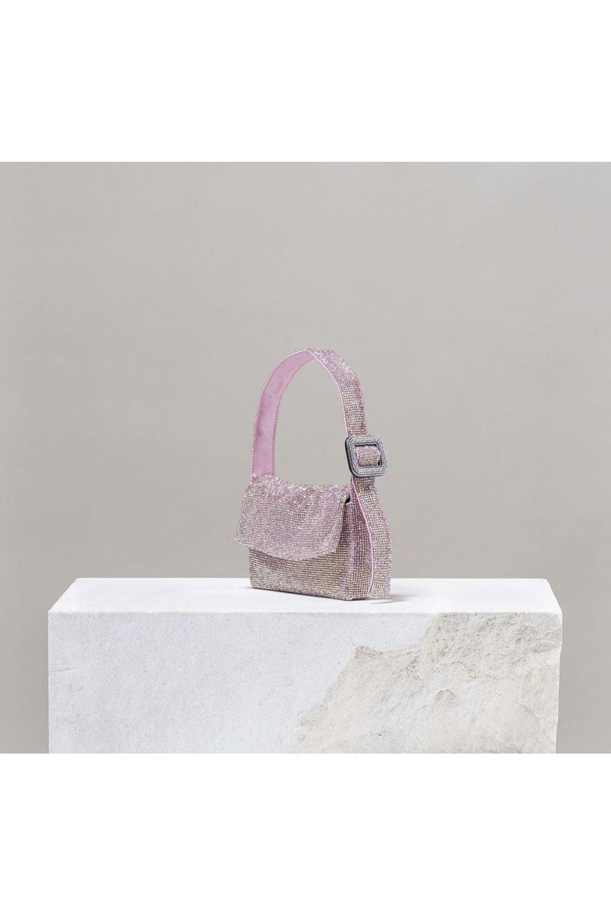 Kadın Pudra Toka Detaylı Taş Dokuma Omuz Çantası