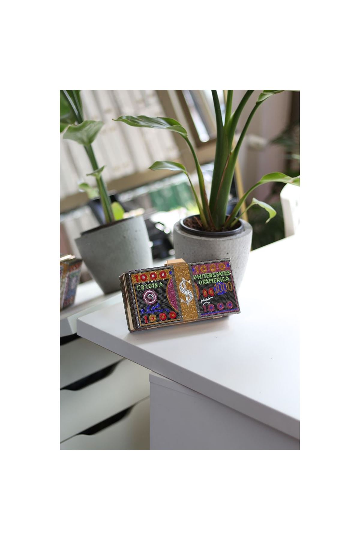 Kadın Gold Dolar Desenli Abiye Gece Çantası