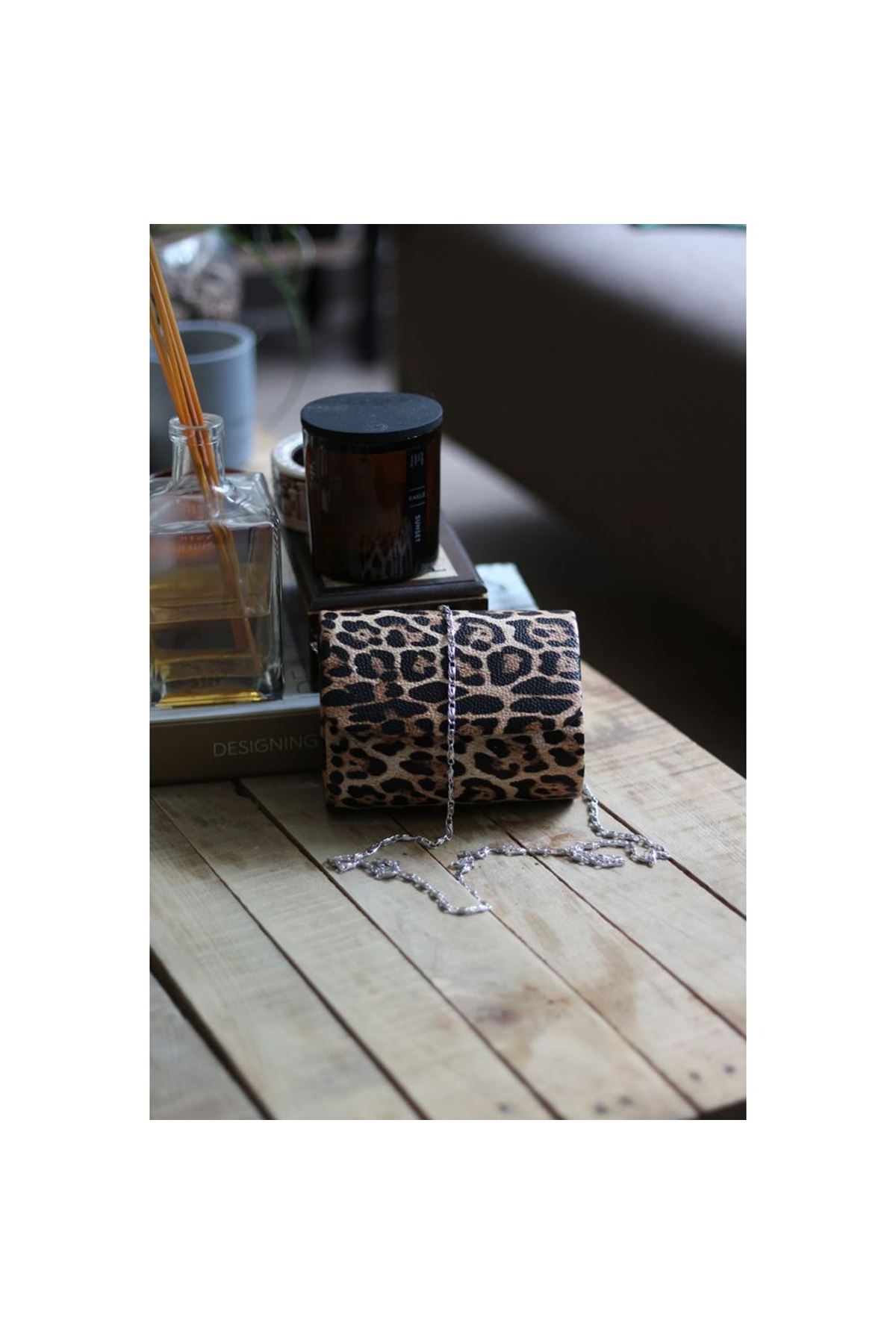 Kadın Leopar Mini Portföy Abiye Çanta