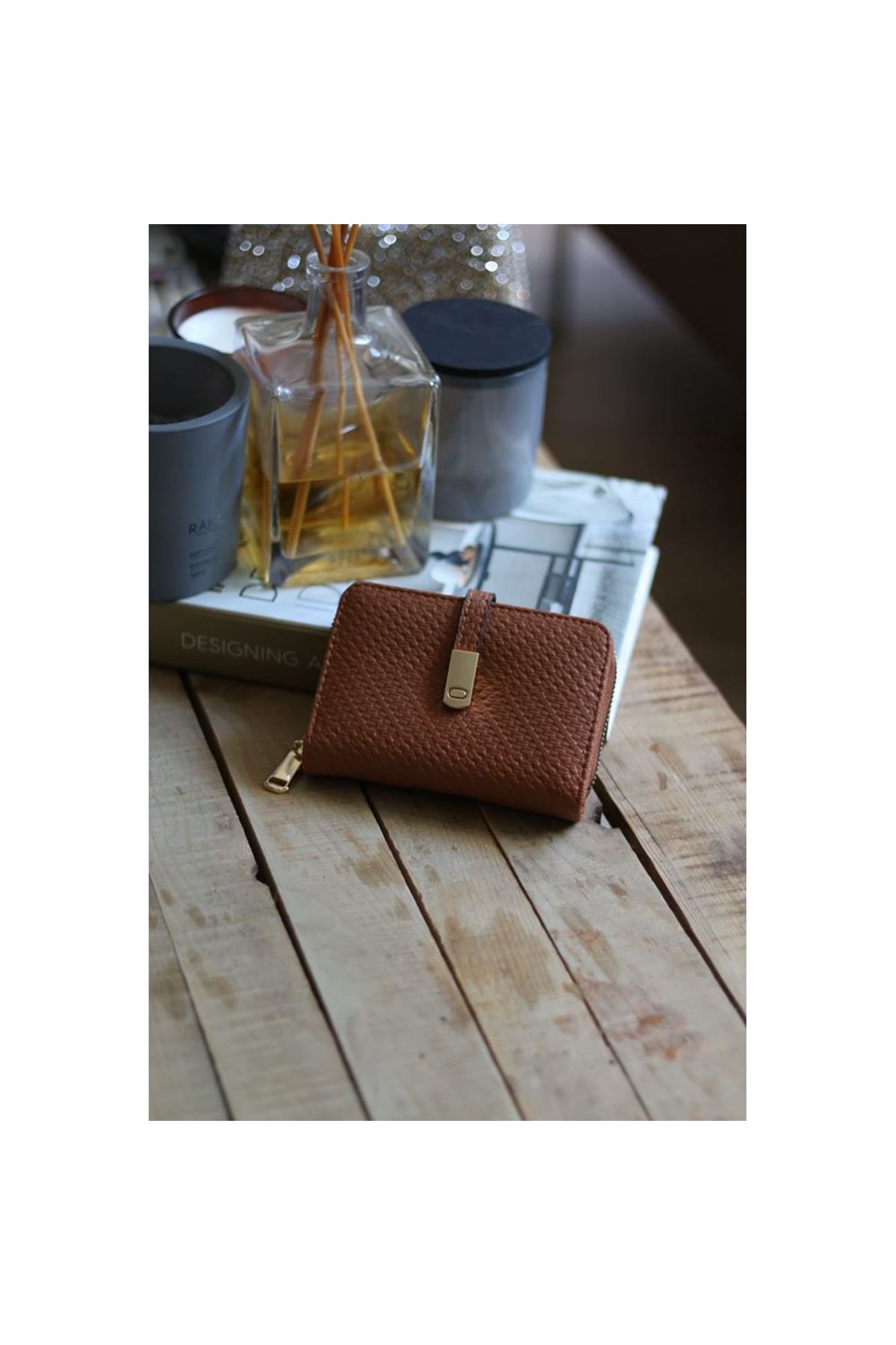 Kadın Taba Dokulu Kartlık Detaylı Küçük Boy Cüzdan