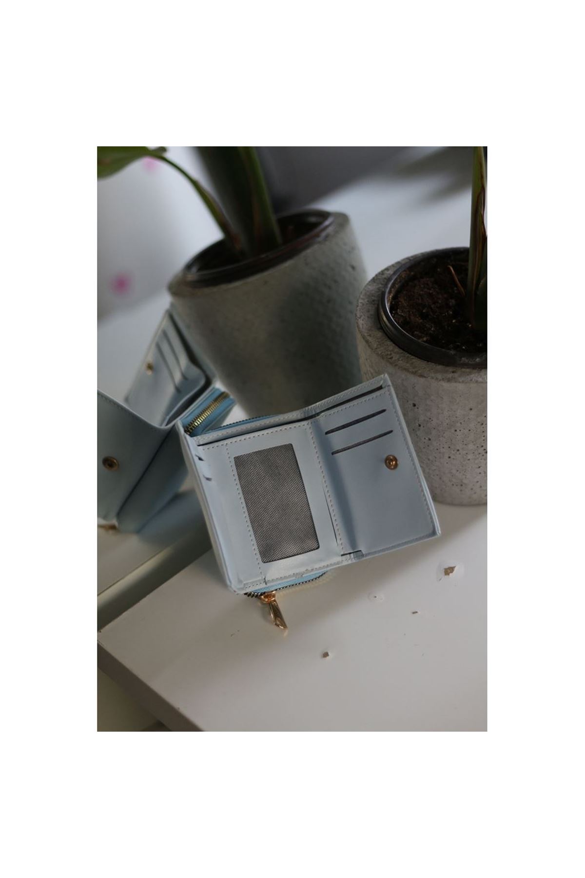 Mavi Fermuar ve Kartlık Detaylı Mini Cüzdan