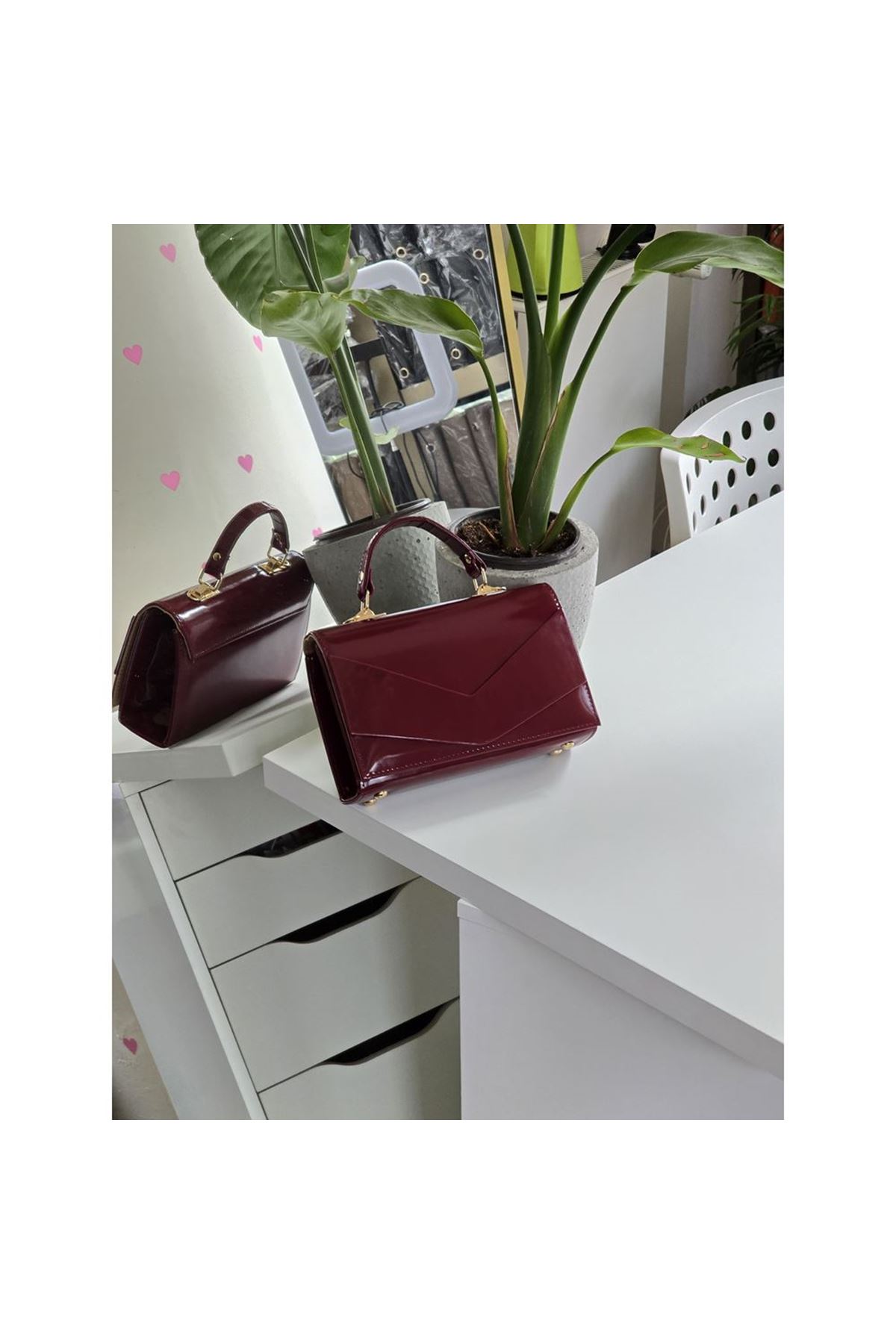 Kadın Bordo Rugan Zarf Tutma Saplı Omuz Çantası