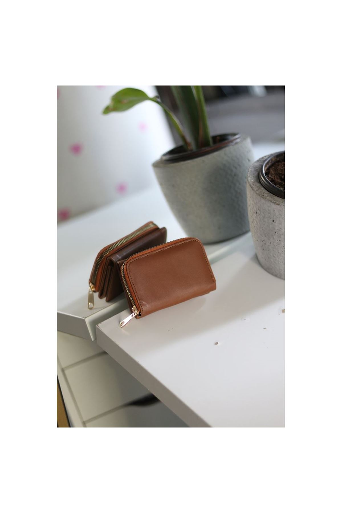 Taba Fermuar ve Kartlık Detaylı Mini Cüzdan