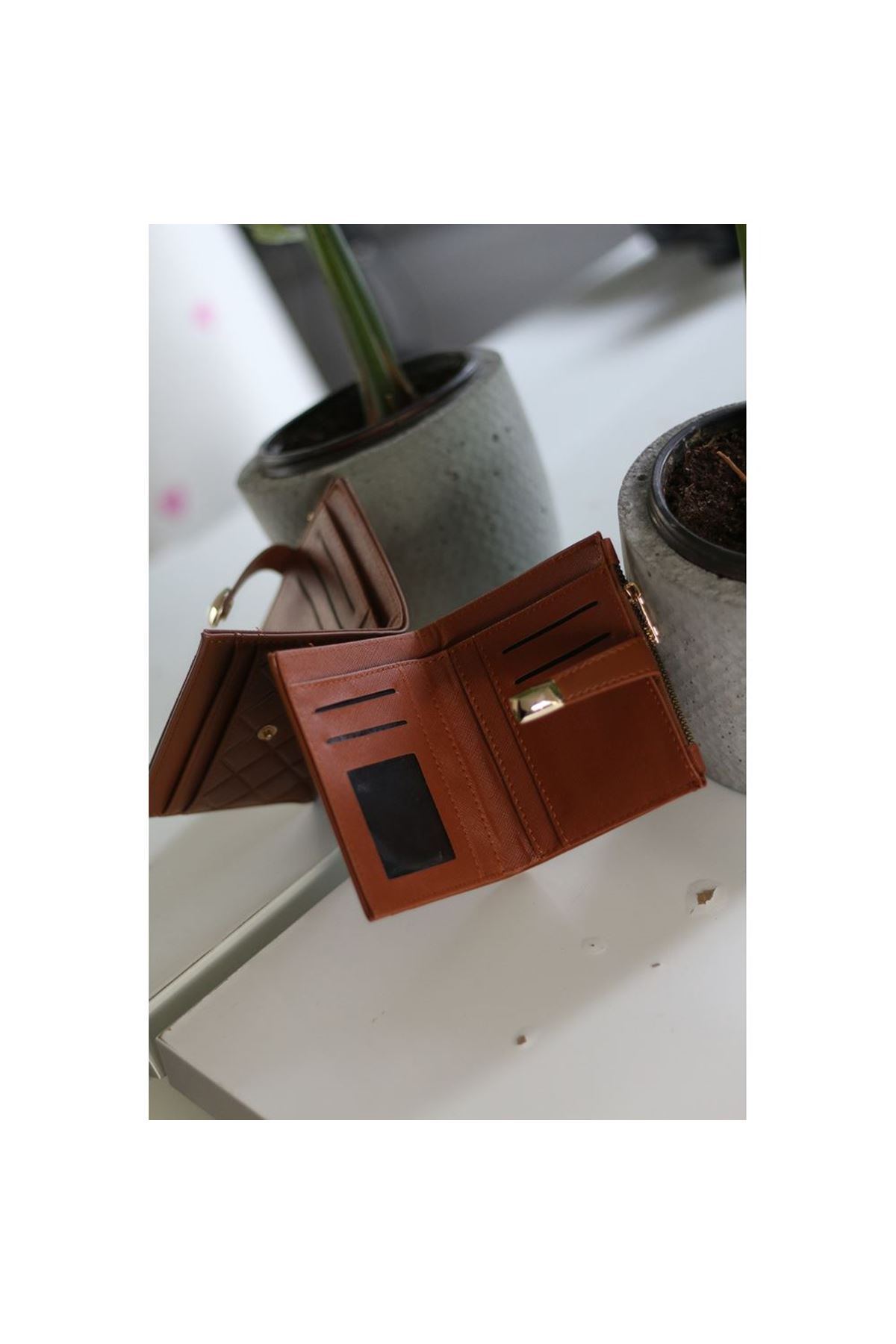 Kadın Taba Kare Baklava Desenli Mini Kartlık Cüzdan