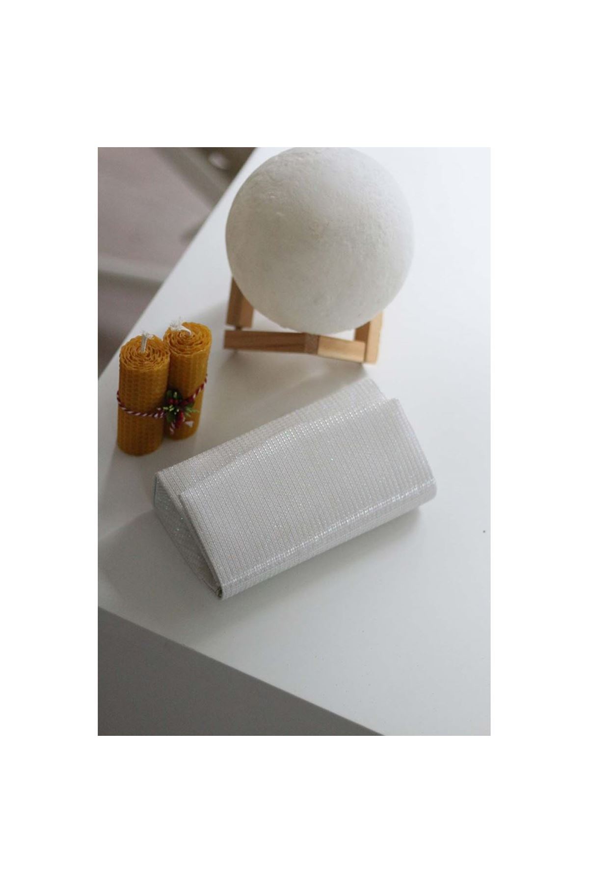 Kadın Simli Beyaz Mini Kutu Omuz Çantası