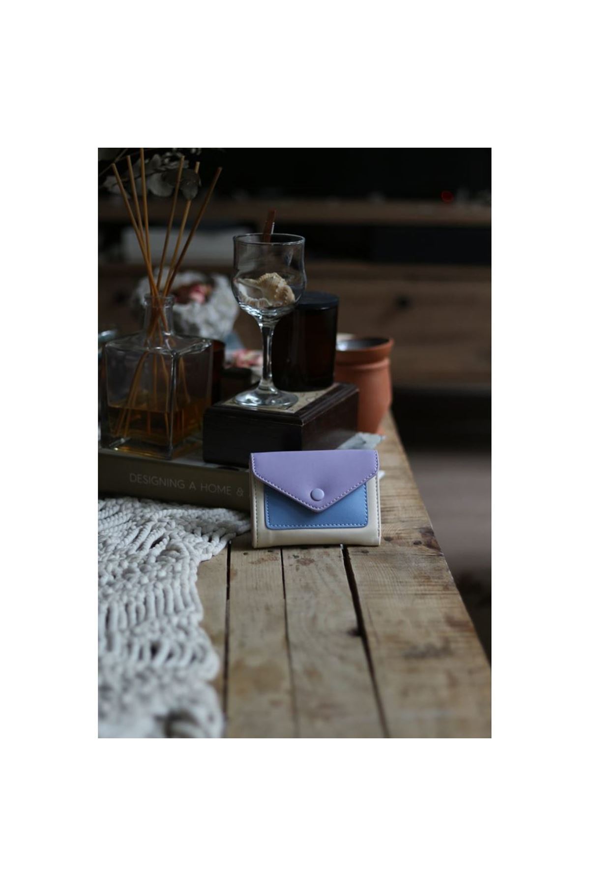 Lila Mavi Çift Renk Düğme Detaylı Mini Cüzdan