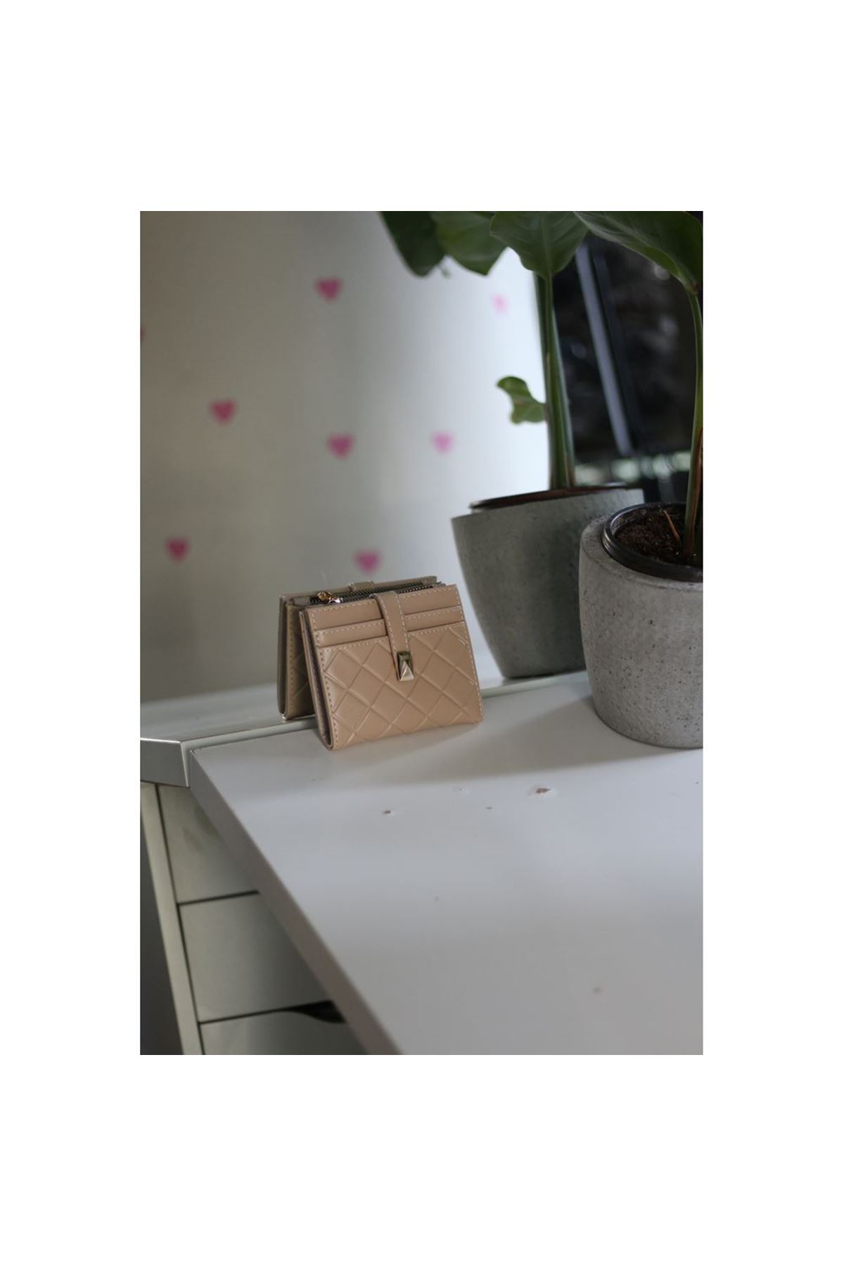 Kadın Vizon Kare Baklava Desenli Mini Kartlık Cüzdan