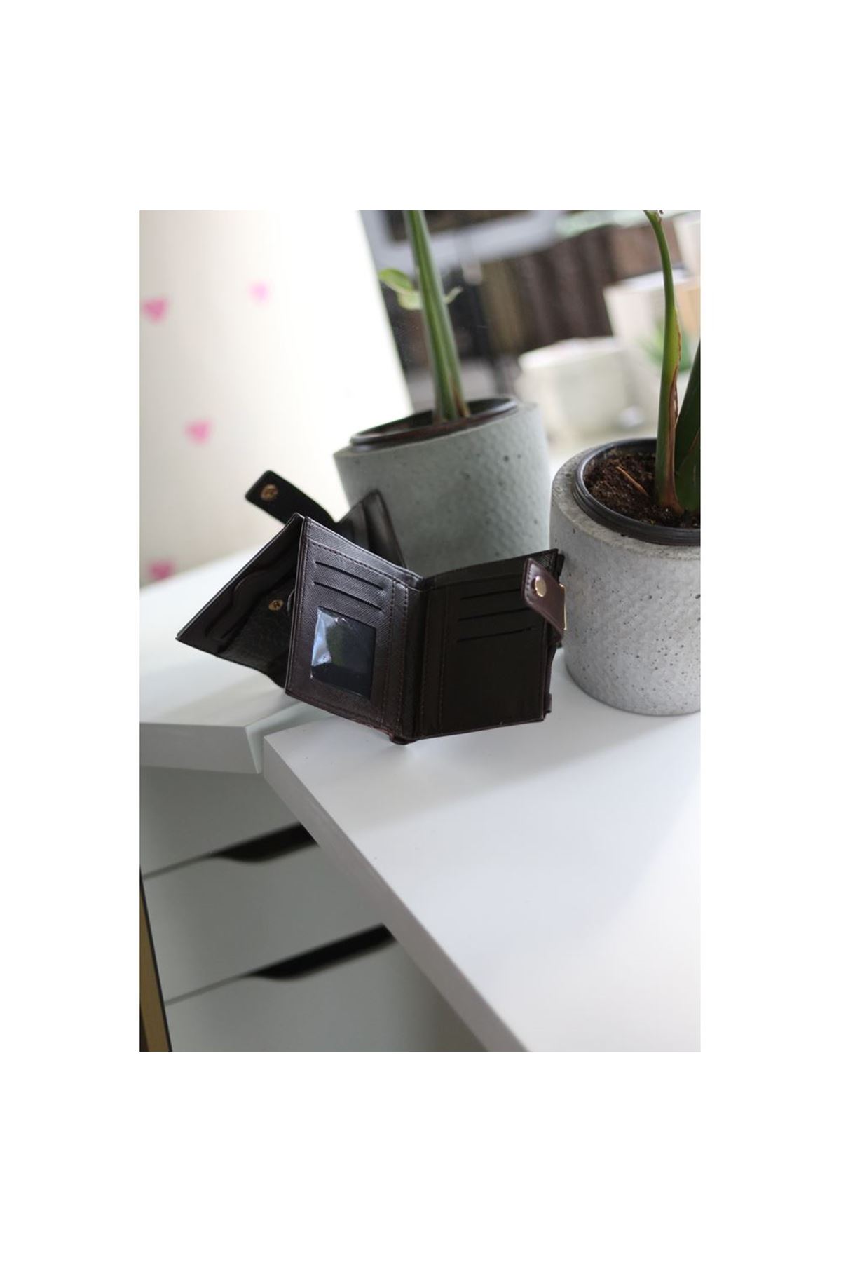 Kadın Acı Kahve Kroko Desenli Kartlık Detaylı Kare Cüzdan