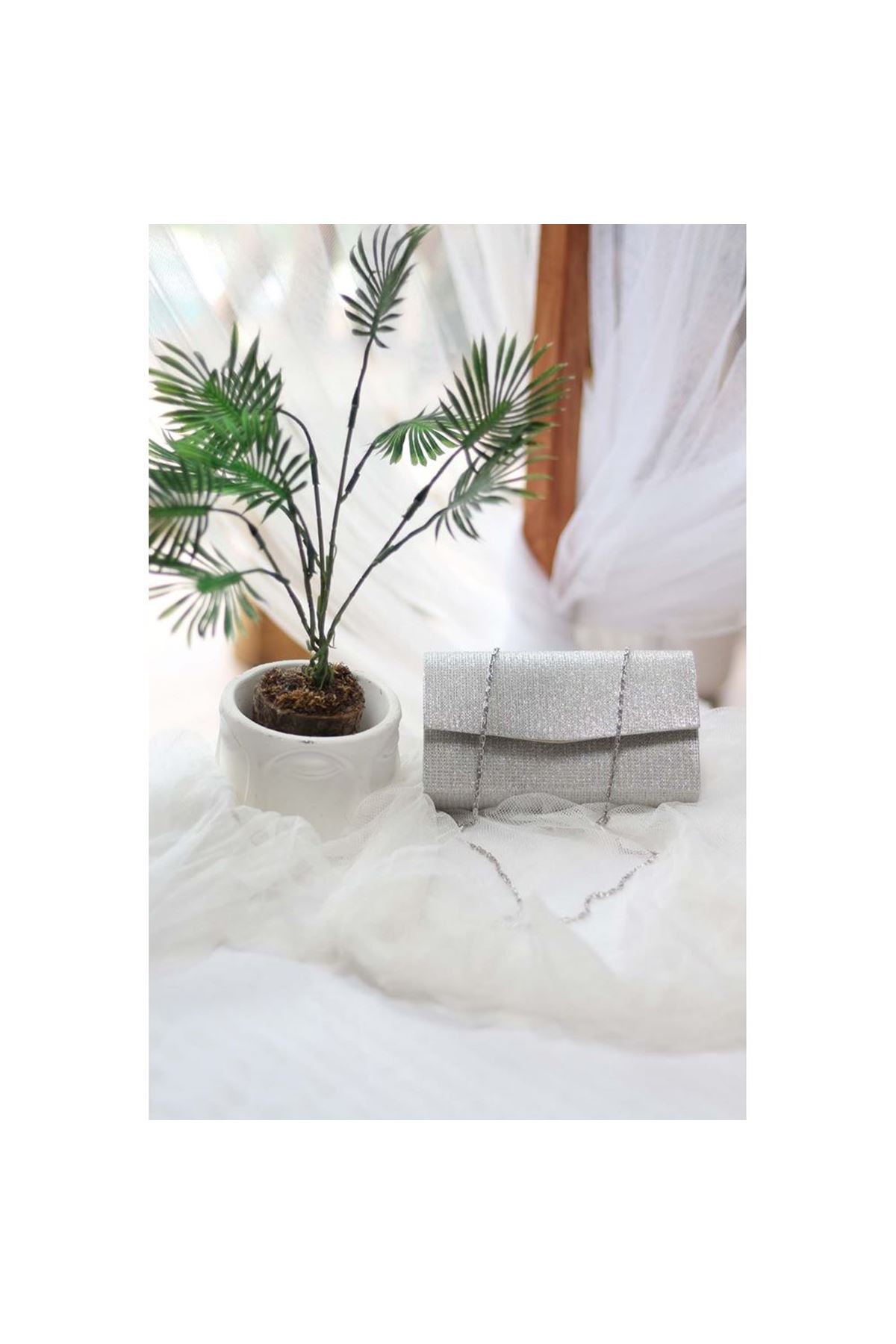 Kadın Simli Silver Mini Kutu Omuz Çantası