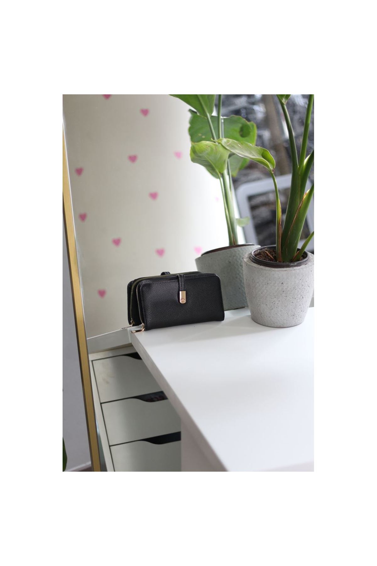 Kadın Siyah Gold Aksesuar Düğme Detaylı Cüzdan