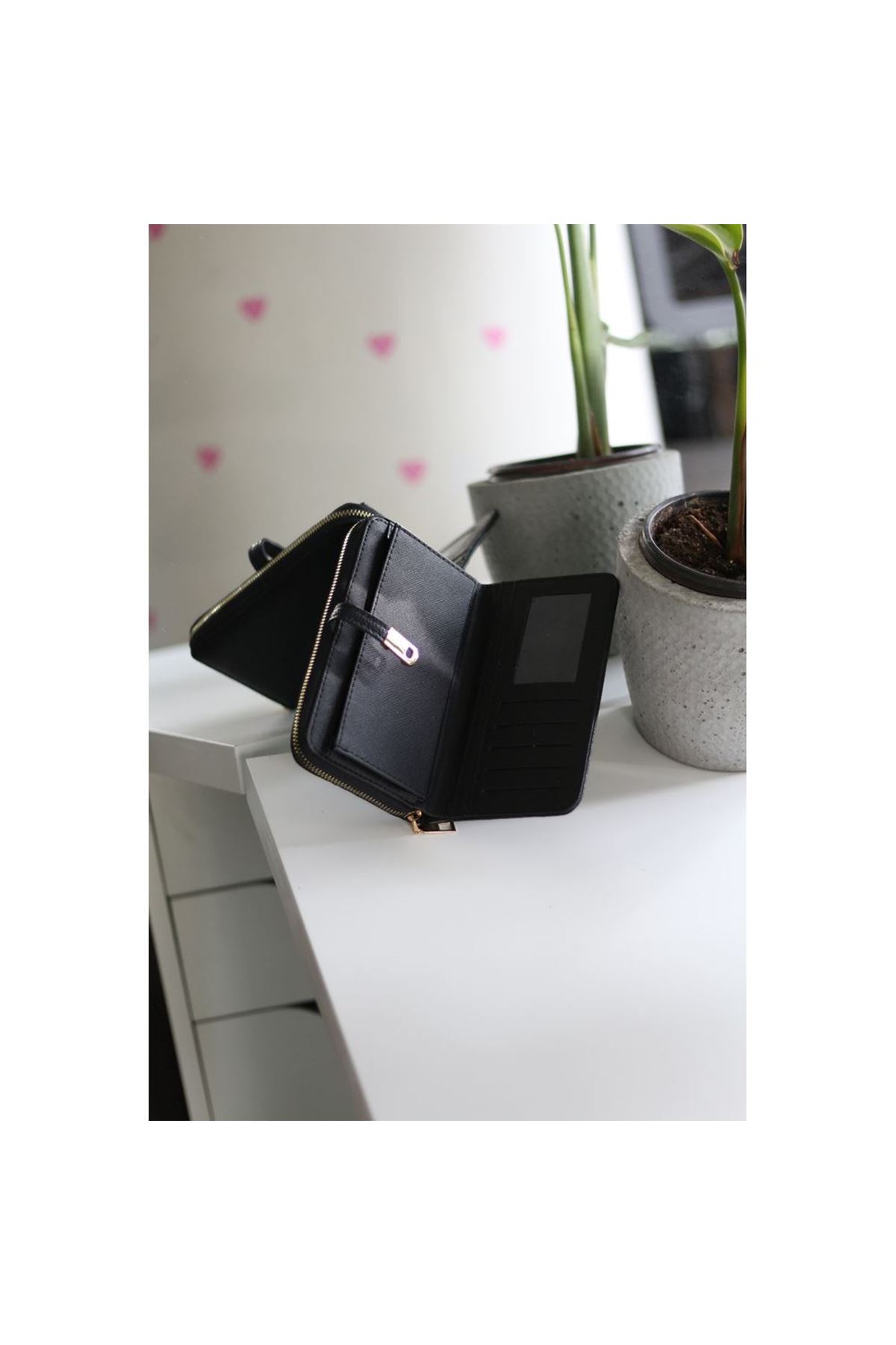 Kadın Siyah Gold Aksesuar Düğme Detaylı Cüzdan