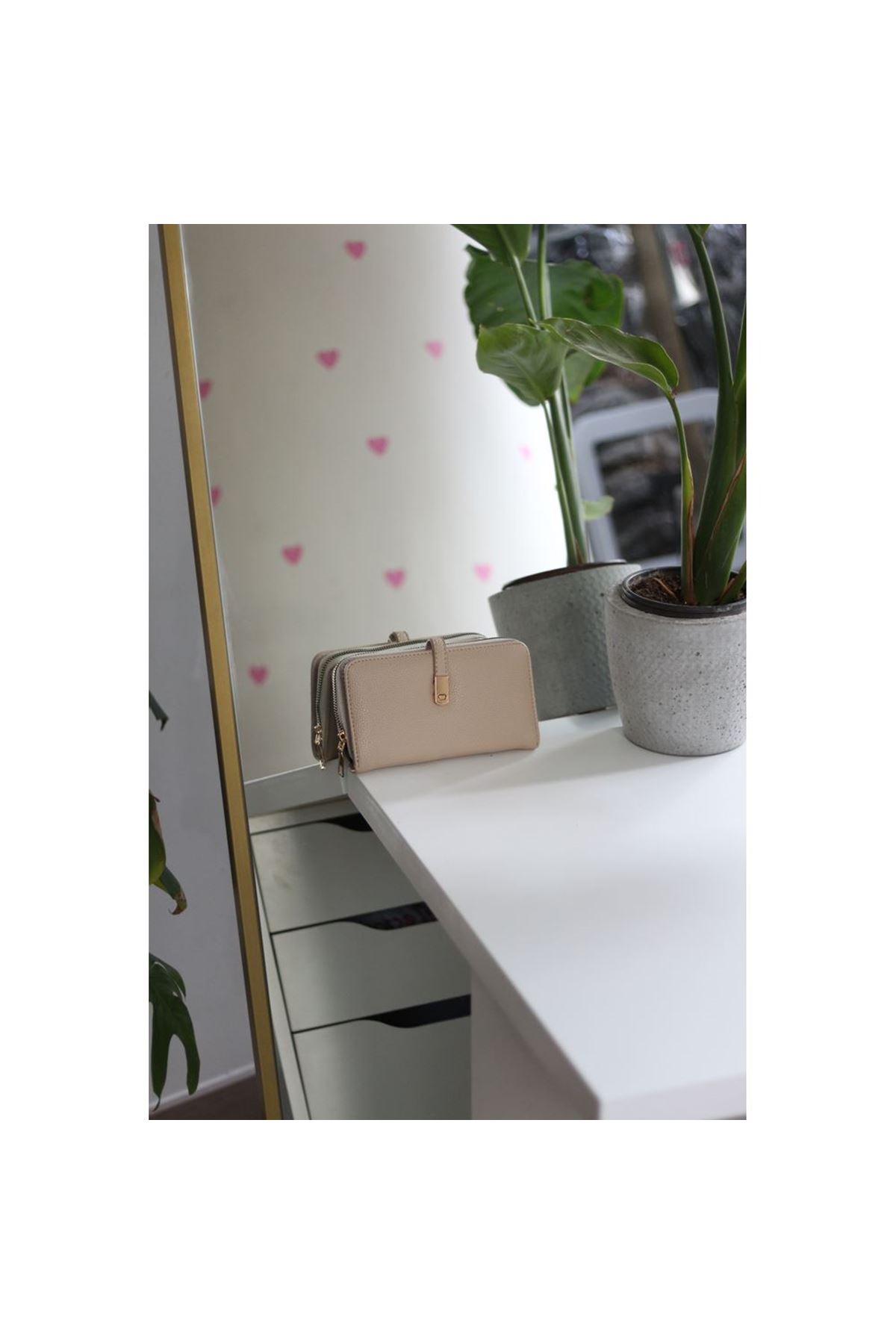 Kadın Vizon Gold Aksesuar Düğme Detaylı Cüzdan