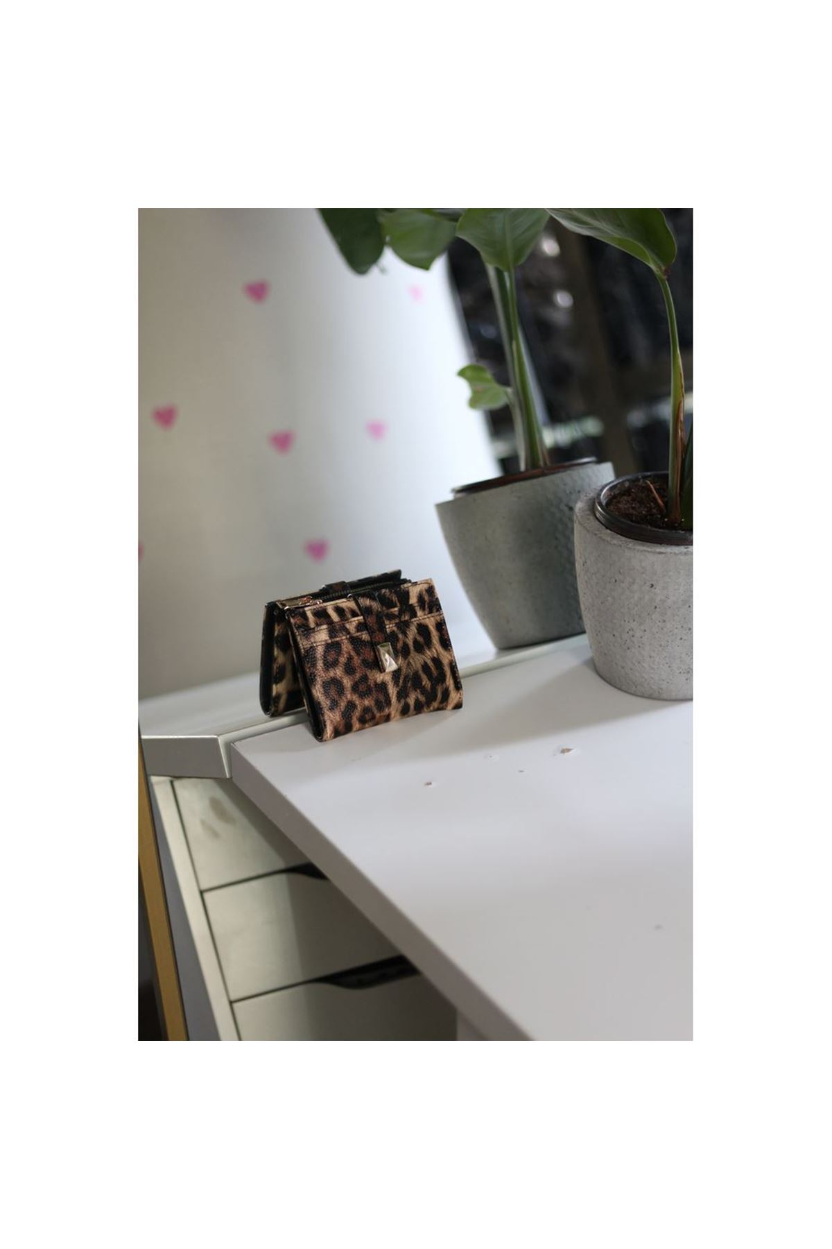 Kadın Leopar Kare Baklava Desenli Mini Kartlık Cüzdan