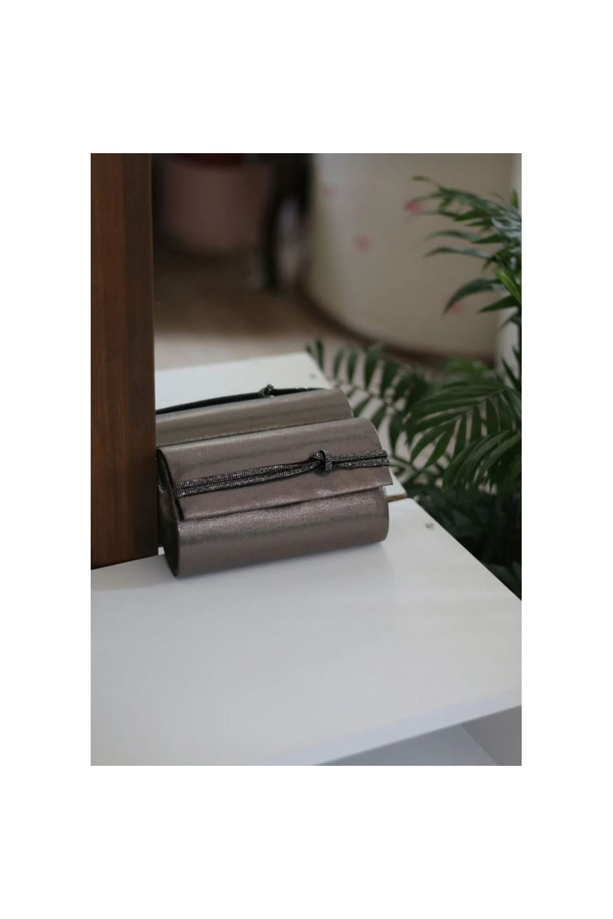 Kadın Bronz Taş Detaylı Abiye Zincirli Çanta