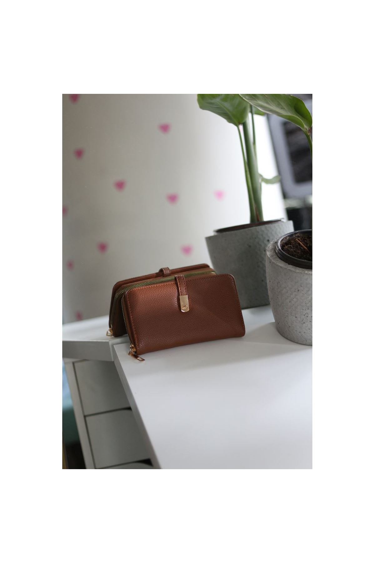 Kadın Taba Gold Aksesuar Düğme Detaylı Cüzdan