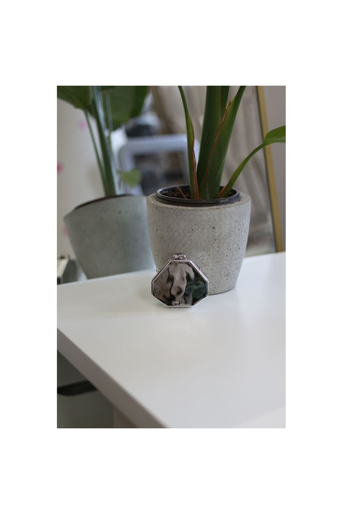 Silver Petek Aynalı Mini Charm Çanta Aksesuarı