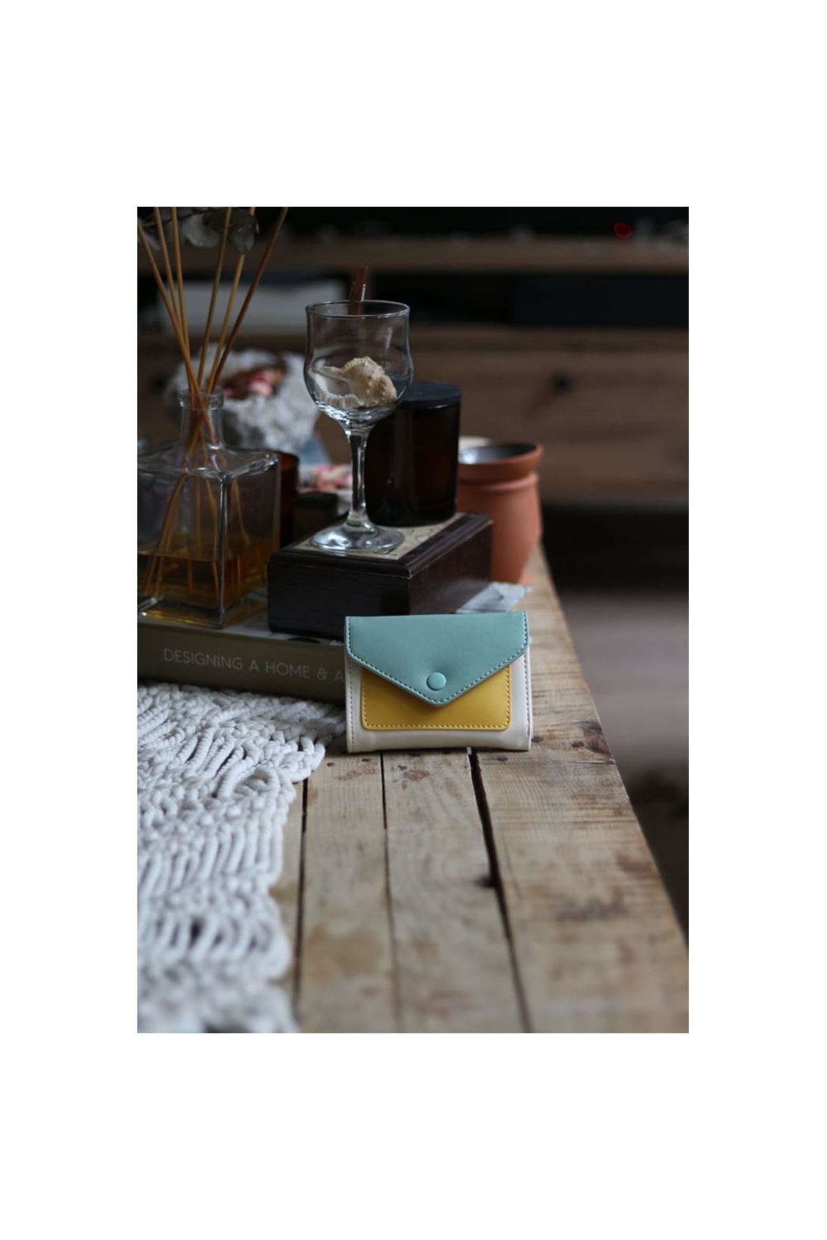 Mint Limon Çift Renk Düğme Detaylı Mini Cüzdan