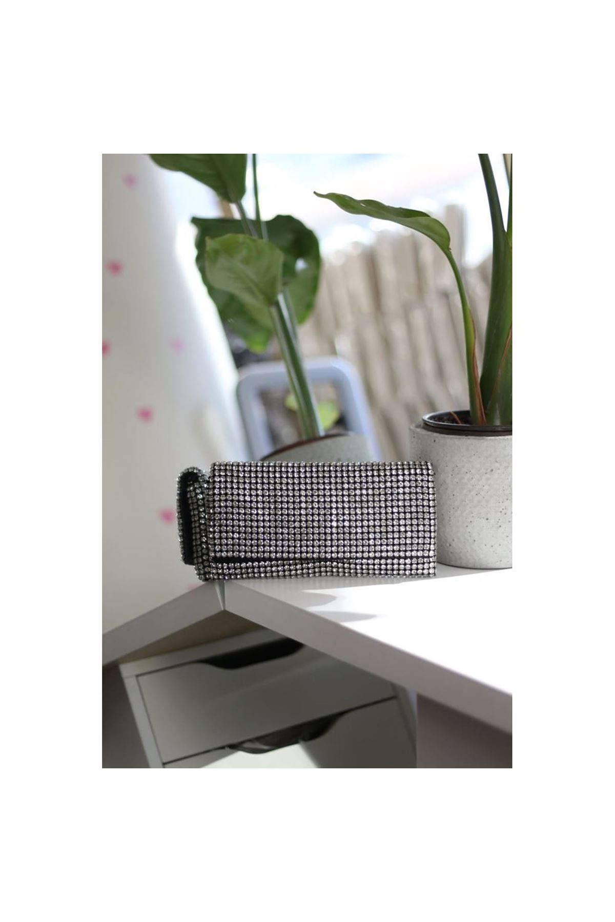 Kadın Silver Taş Dokuma Kapak Detaylı  Slim El Çantası