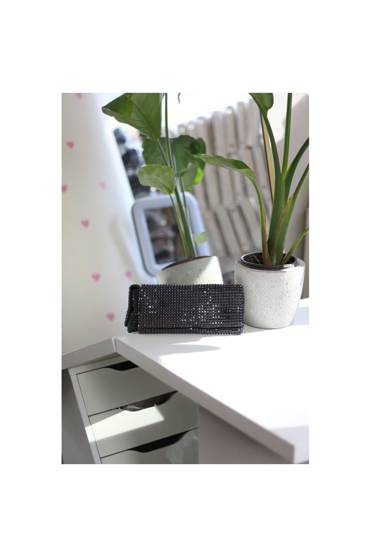 Kadın Siyah Taş Dokuma Kapak Detaylı  Slim El Çantası