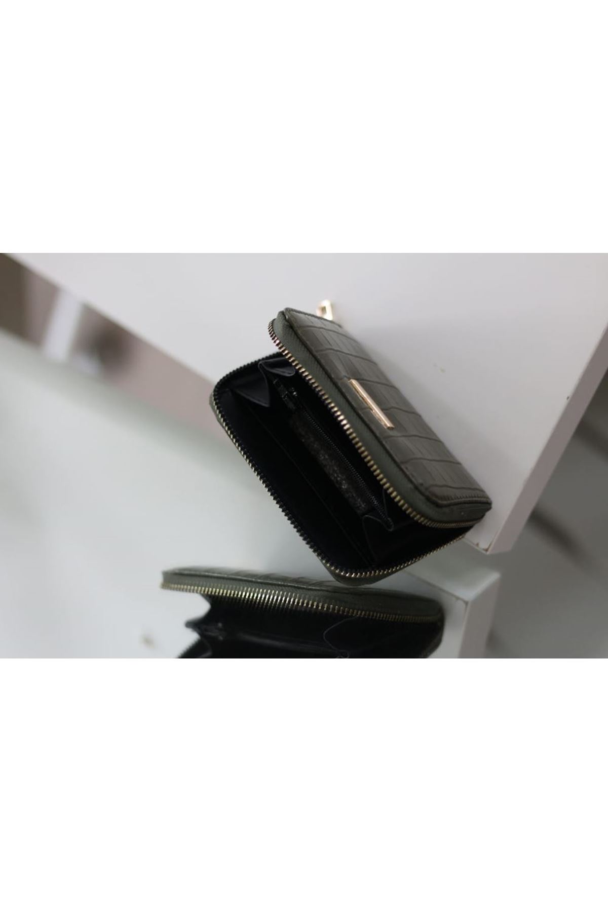 Kadın Haki Kroko Mini kartlık Cüzdan