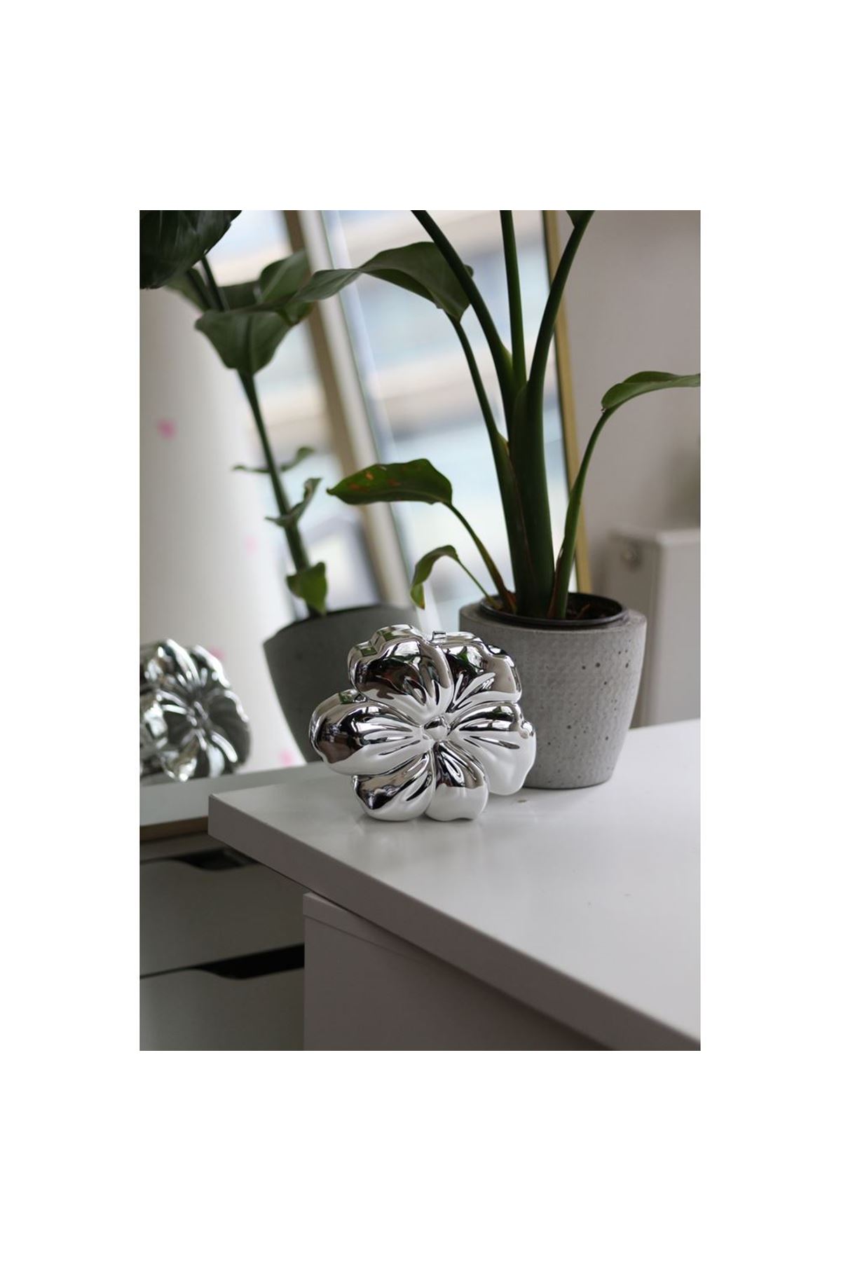 Kadın Silver Kaplama Çiçek Desenli Abiye Çanta