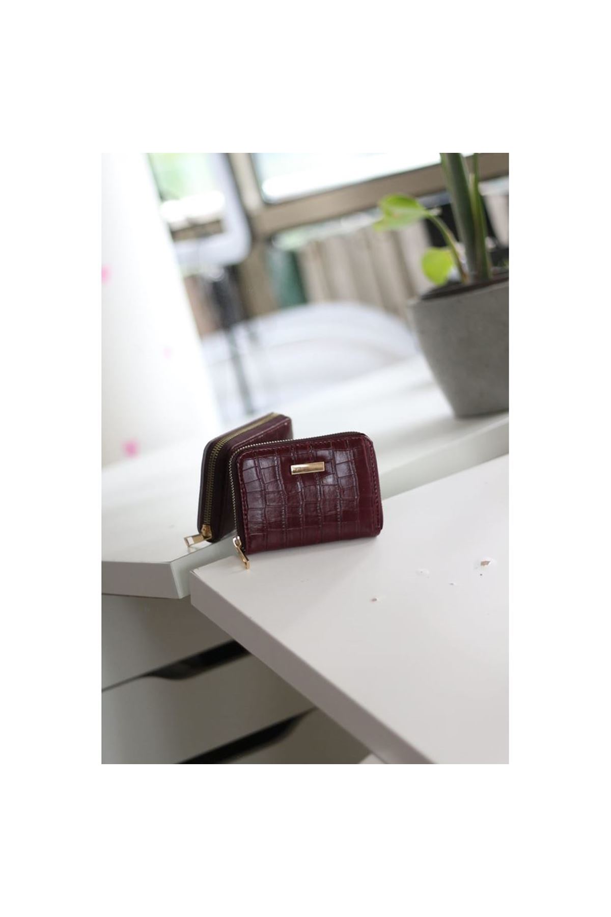 Kadın Bordo Kroko Mini kartlık Cüzdan