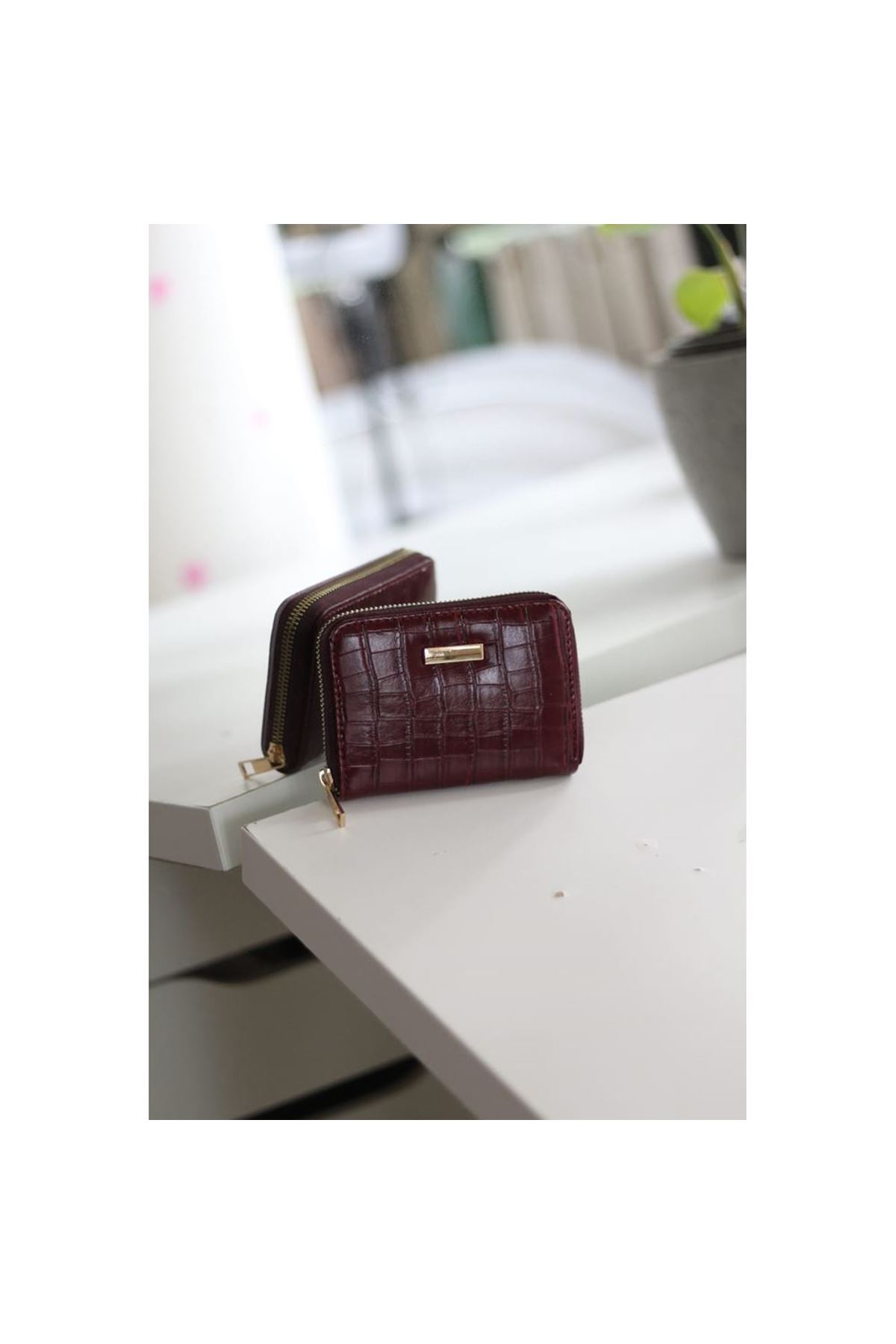 Kadın Bordo Kroko Mini kartlık Cüzdan