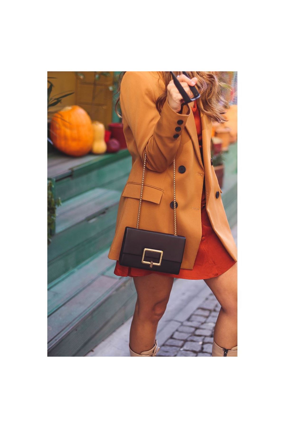 Siyah Gold Tokalı Omuz Çantası