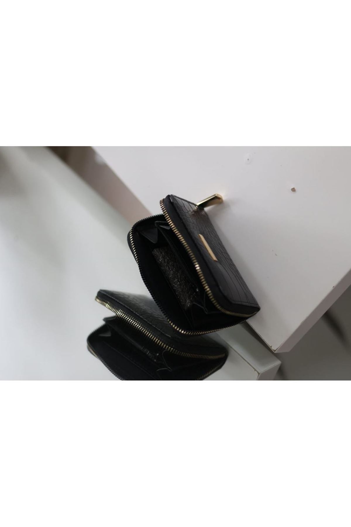 Kadın Siyah Kroko Mini kartlık Cüzdan