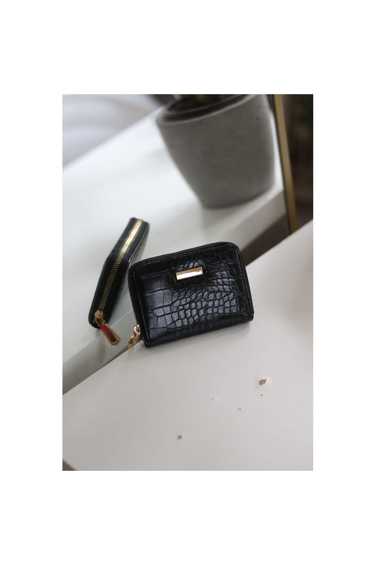 Kadın Siyah Kroko Mini kartlık Cüzdan