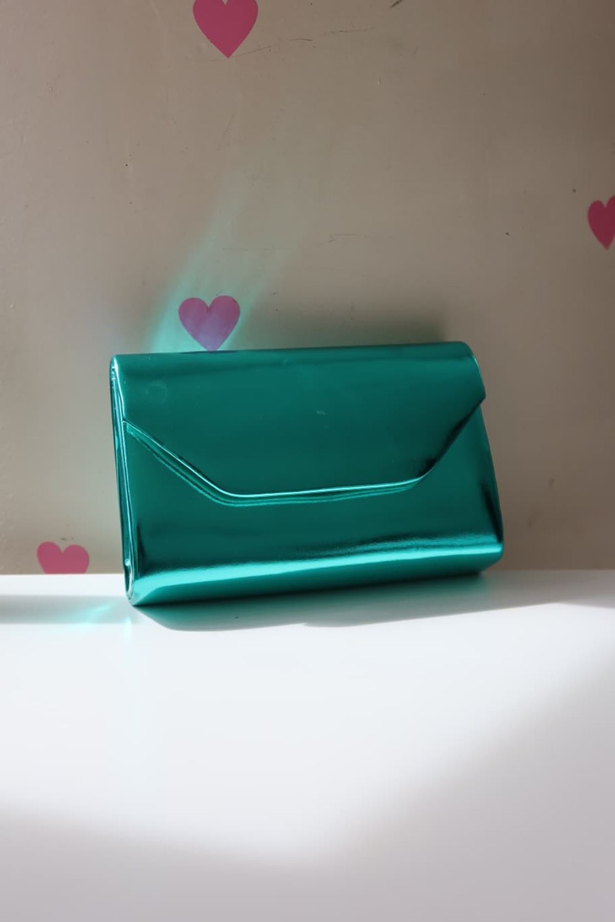 Turkuaz Parlak Mini Omuz Çantası