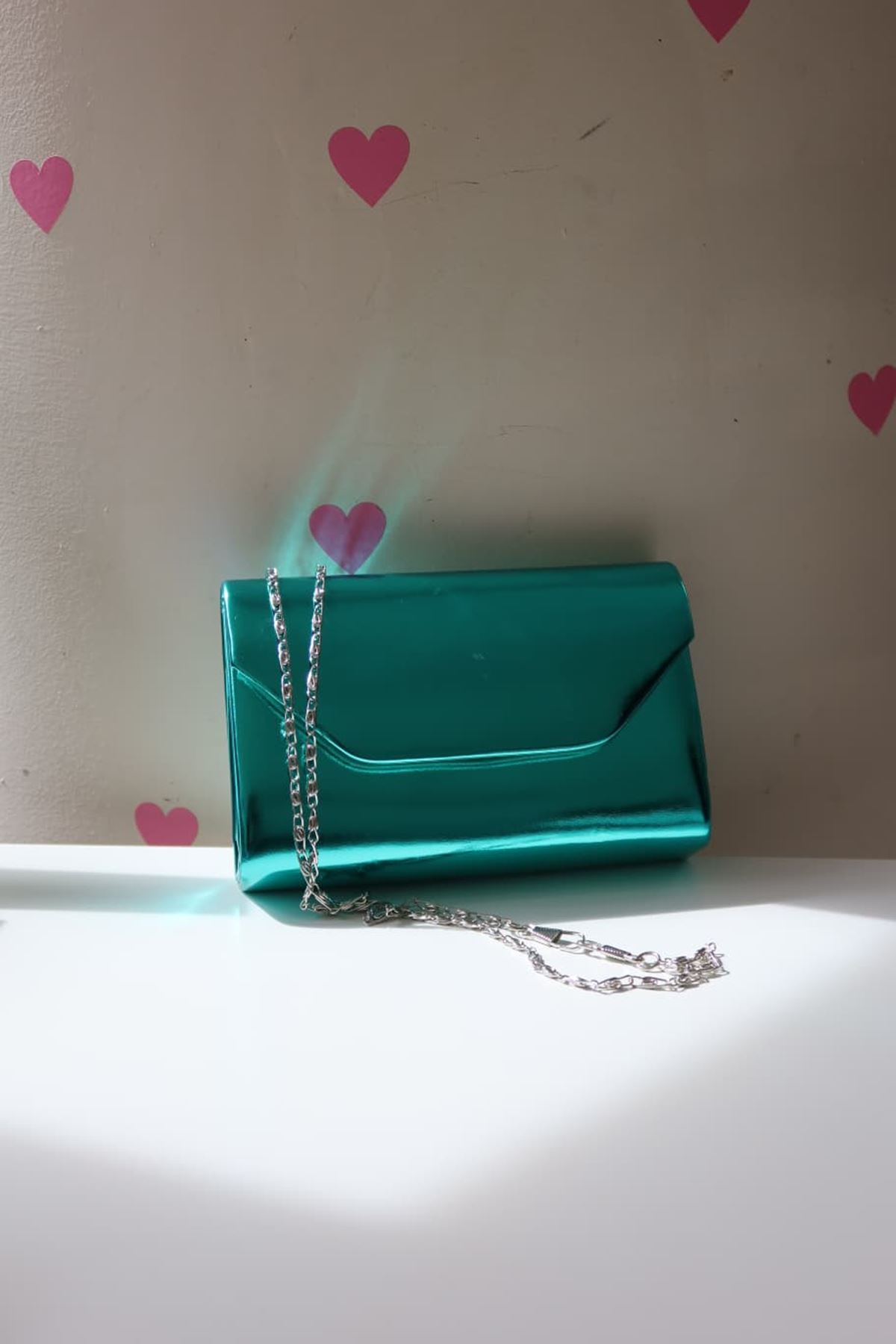 Turkuaz Parlak Mini Omuz Çantası