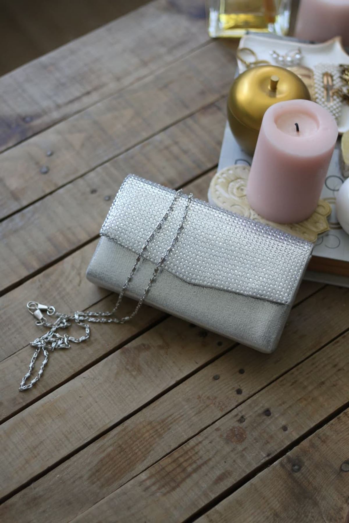 Silver Taş Kapak Detaylı Mini Kutu Omuz Çantası